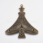Christmas Tree Alloy Pendant Rhinestone Settings, Cadmium Free & Nickel Free & Lead Free, Antique Bronze, 78x65x2mm(PALLOY-4130-AB-FF)
