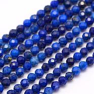 Natural Lapis Lazuli Beads Strands, Grade AA, Faceted, Round, 4mm, Hole: 0.5mm, about 96pcs/strand, 15.7 inch(40cm)(G-F509-14-4mm)