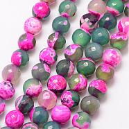 Natural Fire Crackle Agate Bead Strands, Round, Grade A, Faceted, Dyed & Heated, Violet, 8mm, Hole: 1mm, about 47pcs/strand, 15 inch(G-K166-06F-8mm-12)