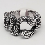 Personalized Retro 304 Stainless Steel Snake Rings for Men, Antique Silver, 17~23mm(RJEW-F006-119)