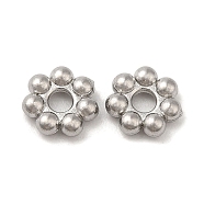 304 Stainless Steel Spacer Beads, Flower, Granulated Beads, Stainless Steel Color, 5x1.3mm, Hole: 1.5mm(STAS-H176-04C-P)