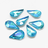 Pointed Back Glass Rhinestone Cabochons, Back Plated, Faceted, AB Color Plated, teardrop, Deep Sky Blue, 13x8x4mm(RGLA-T014-8x13mm-05)