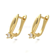 Rack Plating Brass Micro Pave Cubic Zirconia Hoop Earring Findings, Long-Lasting Plated, Lead Free & Cadmium Free, Real 18K Gold Plated, 18x10.5x4mm, Hole: 1.4mm, Pin: 0.8x11mm(EJEW-H143-12G)