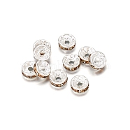 Rondelle Brass Rhinestone Spacer Beads, Topaz, 8mm, Hole: 2mm(FS-WG29681-63)