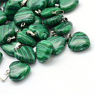 Heart Dyed Synthetic Malachite Pendants, with Platinum Tone Brass Findings, 17~19x15~16x5~8mm, Hole: 2x7mm(G-Q371-02)