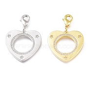 Brass Micro Pave Clear Cubic Zirconia Pendants, with Lobster Clasp, Long-Lasting Plated, Lead Free & Cadmium Free, Heart with Star, Mixed Color, Long: 28mm, Pendant: 24x25x2mm, Clasp: 12x7x3mm(ZIRC-A017-16-RS)