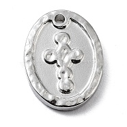 304 Stainless Steel Pendants, Oval with Cross Charm, Stainless Steel Color, 15.5x11.5x2mm, Hole: 1.2mm(STAS-K271-01P)