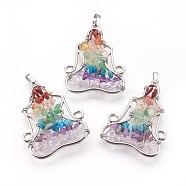 Natural & Synthetic Mixed Gemstone Chakra Pendants, with Brass Findings, Yoga, Platinum, 42x32x6mm(G-I212-01)