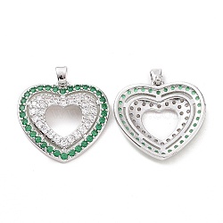 Brass Micro Pave Cubic Zirconia Pendants, Heart Charm, Platinum, 21.5x23x3.5mm, Hole: 3x5mm(KK-B070-01P)