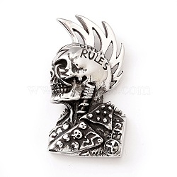 Tibetan Style 304 Stainless Steel Pendants, Skull, Antique Silver, 51x27x11.5mm, Hole: 7.5x5mm(STAS-P305-55AS)