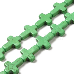 Synthetic Turquoise Dyed Beads Strands, Religion Cross, Lime Green, 15.5x12x4mm, Hole: 1.4mm, about 24~26pcs/strand, 14.96''~16.14''(38~41cm)(G-P507-06F)