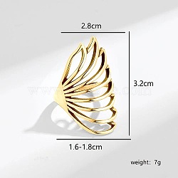 Brass Finger Rings for Women, Hollow Feather Wing, Golden, Inner Diameter: 16~18mm(UI5232)