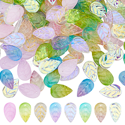 160Pcs 8 Colors Glass Pendants, Leaf Charms, Mixed Color, 18x11x3mm, Hole: 1.2mm, 20Pcs/color(GLAA-DC0001-35)