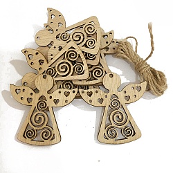 Unfinished Wood Pendant Decorations, with Hemp Rope, for Christmas Ornaments, Angel & Fairy, 6.8x6.6cm, 10pcs/bag(XMAS-PW0001-170-35)