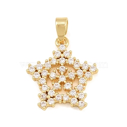 Brass Micro Pave Clear Cubic Zirconia Pendants, Christmas Snowflake Charms, Golden, 14x15.5x2mm, Hole: 5x2mm(CU-CBA9B49-02A-G)
