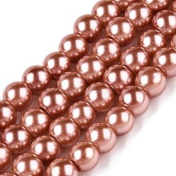 Baking Painted Pearlized Glass Pearl Round Bead Strands, Dark Salmon, 6~7mm, Hole: 1mm, about 135~140pcs/strand, 31.4 inch(HY-Q003-6mm-50-A)