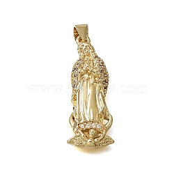 Brass Micro Pave Clear Cubic Zirconia Pendants, Virgin Mary Charms, Rack Plating, Long-Lasting Plated, Cadmium Free & Lead Free, Golden, 29x11.5x4.5mm, Hole: 3.5x4mm(CU-CBA637A-07G-A)
