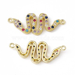 Brass Micro Pave Cubic Zirconia 2-Loop Pendants, Snake Charms, Real 18K Gold Plated, 12.5x31x2.5mm, Hole: 1.2mm(KK-E068-VC085)