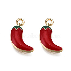 Eco-Friendly Zinc Alloy  Charms, with Enamel, Chili, Cadmium Free & Nickel Free & Lead Free, Red, Golden, 18x9x3.5mm, Hole: 2mm(ENAM-R051-11-01G-NR)