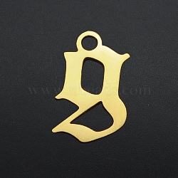 201 Stainless Steel Charms, Laser Cut, Letter, Golden, Letter.G, G:9.5x6x1mm, Hole: 1.2mm(STAS-S105-JA570-G)