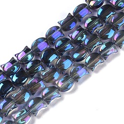 Electroplate Glass Beads Strands, Full Rainbow Plated, Cat Shape, Gray, 8x10x5mm, Hole: 1mm, about 65pcs/strand, 24.41''(62cm)(EGLA-Q128-06A-FR02)
