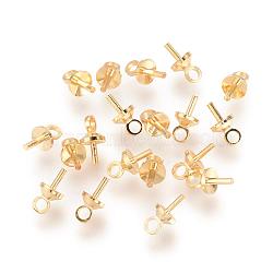 Brass Peg Bails Pendants, for Half-driled Beads, Nickel Free, Real 18K Gold Plated, 8x4mm, Hole: 1.5mm, Pin: 1mm(KK-Q675-90)