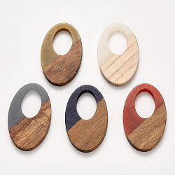 Resin & Wood Pendants, Waxed, Oval, Mixed Color, 35.5x21.5x3~4mm, Hole: 16x10mm(RESI-S384-001A)
