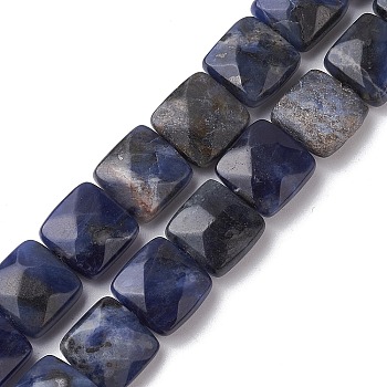 Natural Sodalite Beads Strands, Faceted Square, 10x10x5mm, Hole: 1.2mm, about 20pcs/strand, 7.95''(20.2cm)