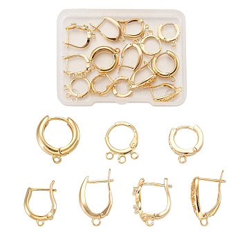 Fashewelry 14Pcs 7 Styles Brass Hoop Earrings, Real 18K Gold Plated, 2pcs/style