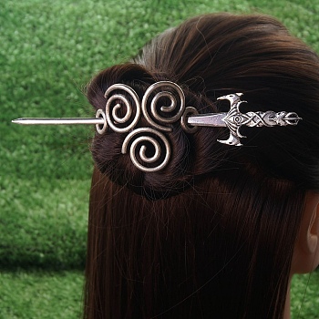 Antique Silver Viking Hair Sticks Hair Pin, Ladies Retro Hair Accessory, Rose Sword Hair Sticks, Cross, 180mm