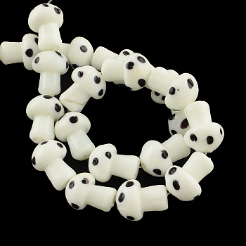Mushroom Handmade Lampwork Beads Strands, White, 16x12mm, Hole: 2mm, about 20pcs/strand, 13.7 inch