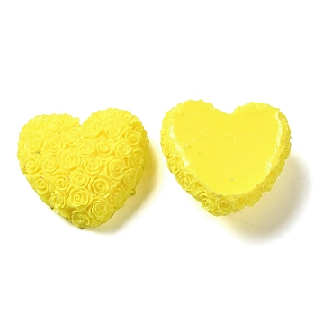 Opaque Resin Cabochons, Heart, Yellow, 22.5x25x11mm