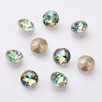 K9 Glass Rhinestone Cabochons, Shiny Laser Style, Imitation Austrian Crystal, Pointed Back & Back Plated, Faceted, Flat Round, Back Plated, Medium Sea Green, 8x4.5mm