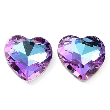 Glass Rhinestone Cabochons, Pointed Back & Back Plated, Faceted, Heart, Violet AB, 27x27x9mm