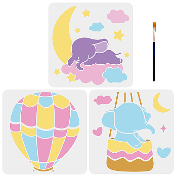 US 3Pcs 3 Styles PET Hollow Out Drawing Painting Stencils, for DIY Scrapbook, Photo Album, 1Pc Art Paint Brushes, Hot Air Balloon, 300x300mm, 1pc/style