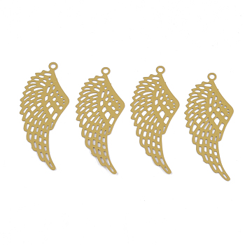 430 Stainless Steel Filigree Pendants, Spray Painted, Etched Metal Embellishments, Wing, Goldenrod, 35x15x0.5mm, Hole: 1.5mm