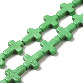 Synthetic Turquoise Dyed Beads Strands, Religion Cross, Lime Green, 15.5x12x4mm, Hole: 1.4mm, about 24~26pcs/strand, 14.96''~16.14''(38~41cm)