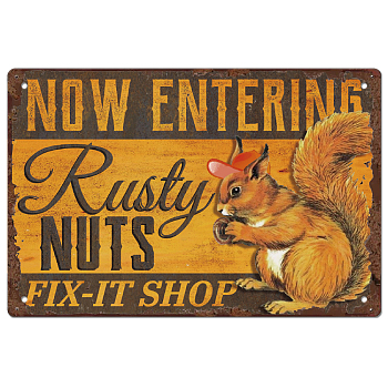 Vintage Metal Tin Sign, Iron Wall Decor for Bars, Restaurants, Cafes Pubs, Rectangle, Squirrel, 300x200x0.5mm