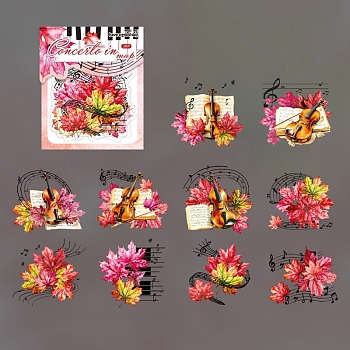 10Pcs 10 Styles Musical Maple Leaf Waterproof PET Plastic Self-Adhesive Decorative Stickers, Laser Autumn Leaf Decals for Scrapbooking, Travel Diary Craft, Deep Pink, Packing: 118x82x3mm, 1pc/style