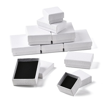 10Pcs 5 Styles Texture Paper Jewelry Gift Boxes, with Sponge Mat Inside, Square and Rectangle, White, 5.1~9.1x5.1~9.1x2.7~3.4cm, Inner Diameter: 4.6~8.5x4.6~8.5cm, Deep: 2.5~3cm, 2pcs/style