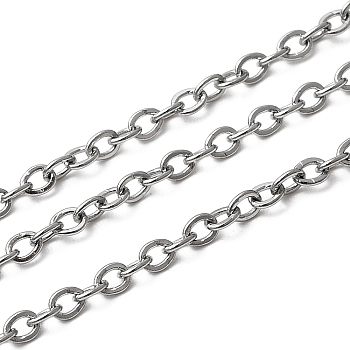 Tarnish Resistant 304 Stainless Steel Cable Chains, Soldered, with Spool, Flat Oval, Stainless Steel Color, 2.5x2x0.5mm, about 328.08 Feet(100m)/roll