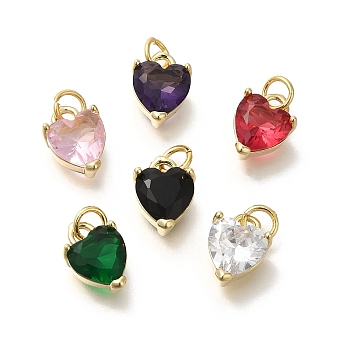 Heart Brass Charms, with Glass, Long-Lasting Plated, Real 18K Gold Plated, 12x8.5x3.5mm, Hole: 3.5mm