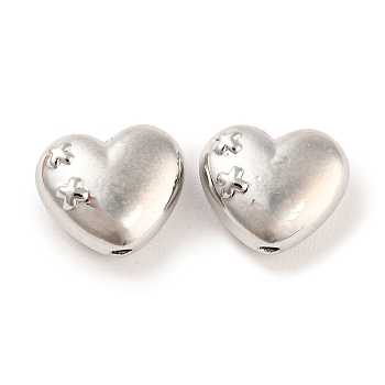 Rack Plating Alloy Beads, Cadmium Free & Nickel Free & Lead Free, Heart with Cross, Platinum, 10x12x5.5mm, Hole: 1.5mm