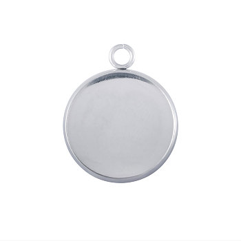 304 Stainless Steel Pendant Cabochon Settings, Plain Edge Bezel Cups, Flat Round, Stainless Steel Color, Tray: 20mm, 25x22x2mm, Hole: 3mm