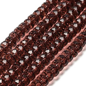 Transparent Glass Beads Strands, Faceted, Barrel, Dark Red, 7.5x5mm, Hole: 1.6mm, about 64pcs/strand, 14.69''(37.3cm)