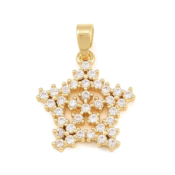 Brass Micro Pave Clear Cubic Zirconia Pendants, Christmas Snowflake Charms, Golden, 14x15.5x2mm, Hole: 5x2mm