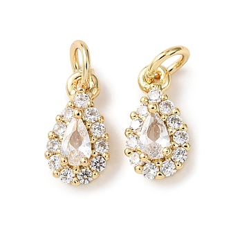 Brass Micro Pave Cubic Zirconia Charms, Cadmium Free & Lead Free, teardrop, Real 18K Gold Plated, 11x6x3.5mm, Hole: 3mm