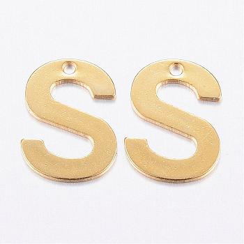 304 Stainless Steel Charms, Letter, Initial Charms, Real 18k Gold Plated, Letter.S, 11x6~12x0.8mm, Hole: 1mm