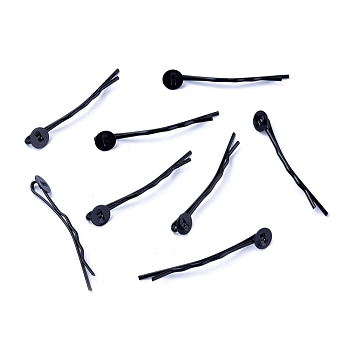 Iron Hair Bobby Pin Findings, Black, Tray: 7mm, 42x1.5mm