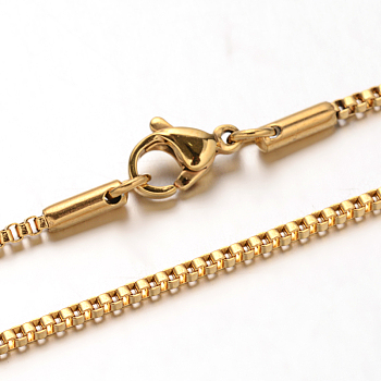 304 Stainless Steel Box Chain Venetian Chain Necklaces, with Lobster Claw Clasps, Golden, 23.6 inch(60cm), 1.4mm